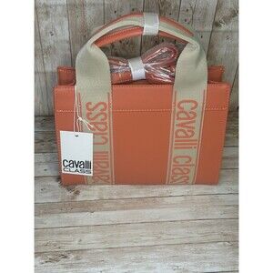 Cavalli Class Coral Haze Handbag With Adjustable Strap & Canvas Handles Designer